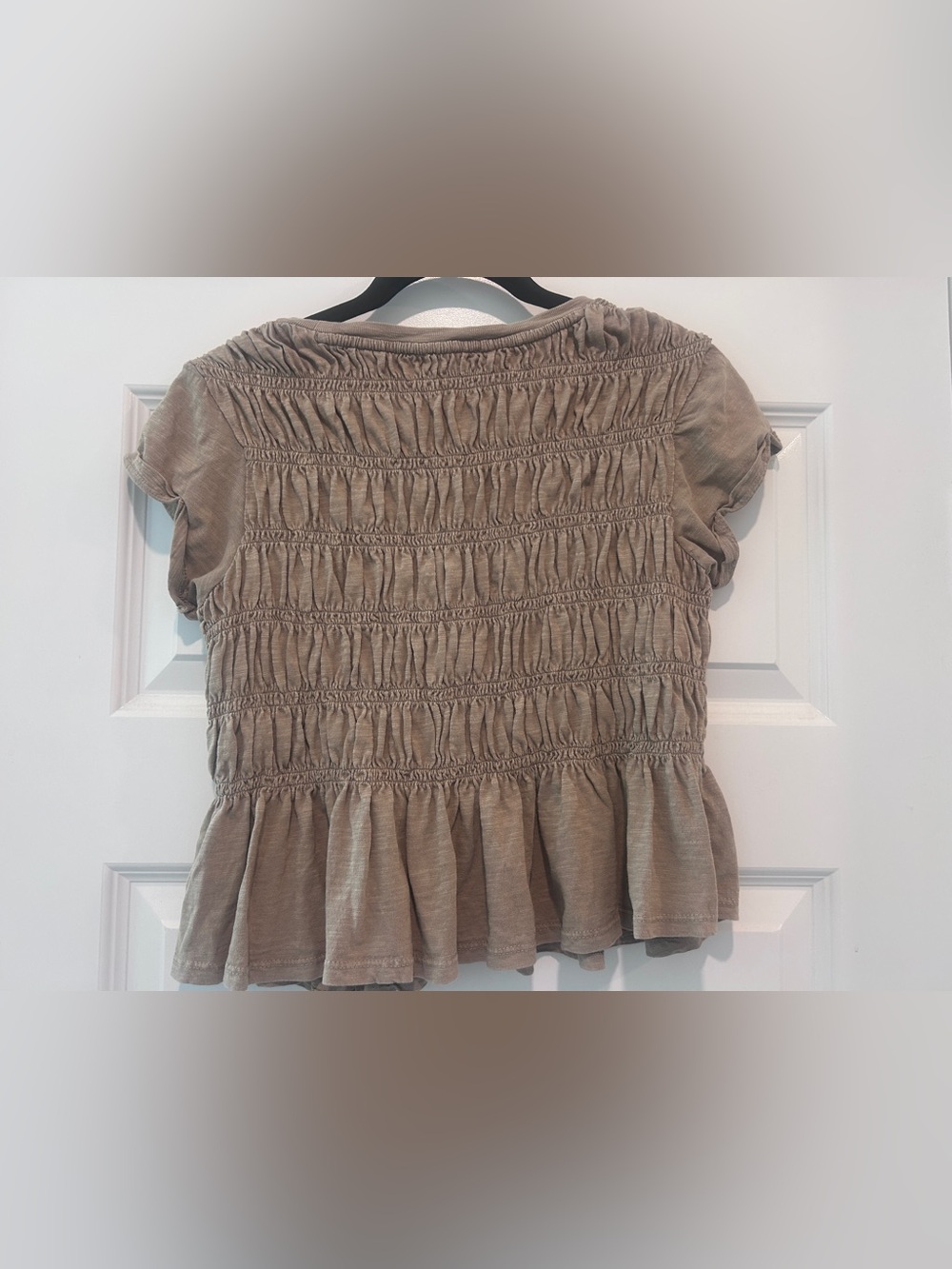 Anthropologie Pilcro Tabby Ruched Cotton Smocked Peplum Tee Cap Sleeve Top XS - Picture 6 of 6